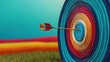 © Sasiwan - A vibrant archery target with an arrow striking the center, set against a colorful background.