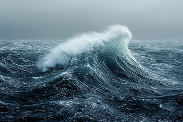 Wall Mural - Powerful ocean waves crashing under a stormy sky at dawn