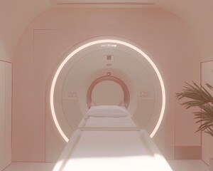Aufkleber - Futuristic Full-Body MRI Scanner in Neon-Lit, High-Tech Medical Room - 4K Wallpaper