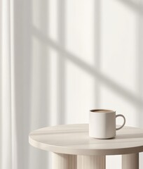 Poster - Minimalistic Morning Coffee Scene with Sunlit Shadows