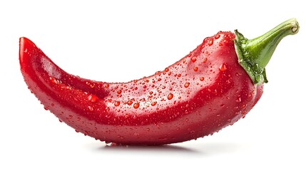 Vibrant Red Chili Pepper with Water Droplets Isolated on White Background