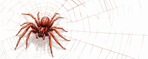 Spider hanging from a web on a white background. Vector flat isolated.