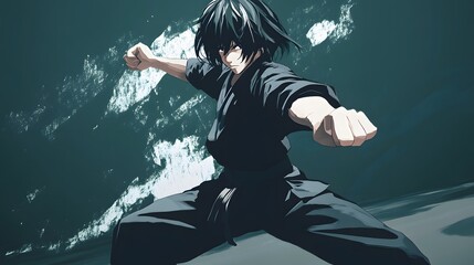 anime pose ready to fight. expert in martial arts striking poses. anime style