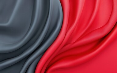 Poster - elegant draped fabric showcasing rich textures in deep red and charcoal gray, perfect for background