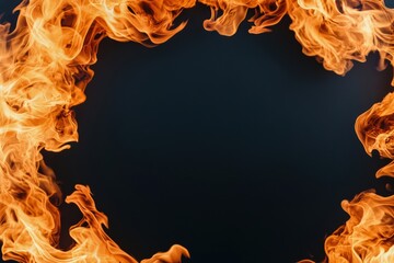Poster - A captivating circular frame of vibrant flames on a dark background, perfect for creative designs, posters, and promotional materials.