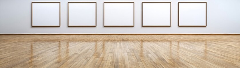 Poster - A spacious art gallery featuring empty frames on a wooden floor, perfect for showcasing creative artworks or installations.