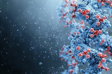 Poster - Close-up view of a DNA double helix, highlighting its intricate structure with vibrant colors and molecular detail against a soft-focus background.