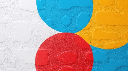 Poster - Vibrant geometric shapes on a textured wall, featuring bold colors of red, yellow, and blue, creating a modern artistic backdrop.