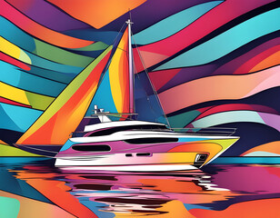 Wall Mural - colorful yacht with cool isolated pop art style background