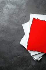 Poster - Colorful torn paper sheets create an artistic background. Perfect for creative projects and design inspiration with vibrant red and simple white tones.