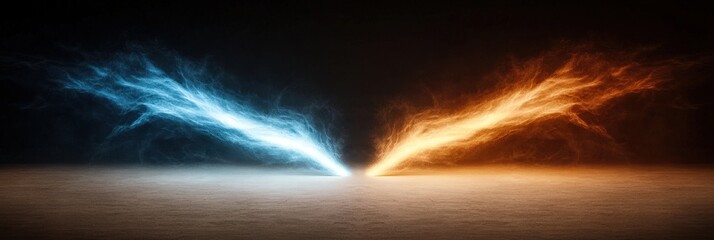 Wall Mural - Fiery Blue and Orange Energy Contrast on Dark Background