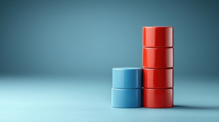 Poster - Colorful stacked cylinders representing growth and progress against a minimalist backdrop, perfect for finance or education themes.