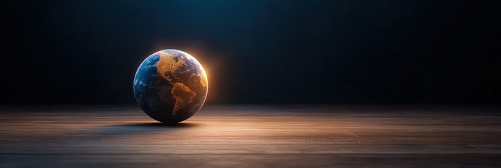 Illuminated Globe on Wooden Surface at Dusk