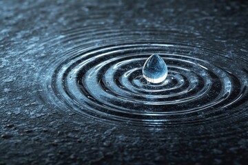 Poster - A clear water droplet creates ripples on a calm surface, showcasing the beauty of nature and fluid dynamics in a serene setting.