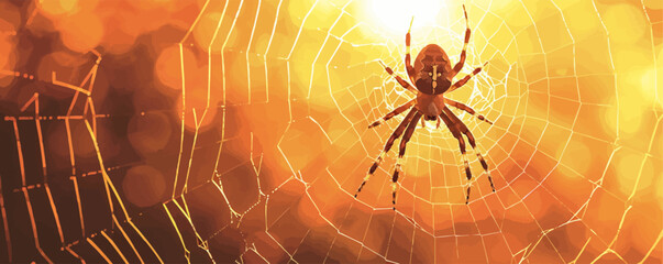 Spider web with a spider in the center. Vector flat isolated.
