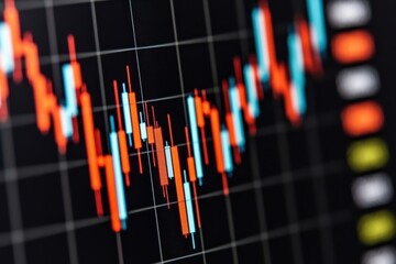Poster - Abstract stock market data visualization with candlestick chart, featuring vibrant colors and precise patterns, illustrating economic trends.