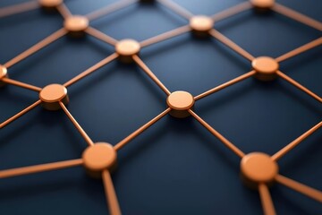 Poster - Abstract network structure featuring interconnected nodes and lines with an orange and dark background, perfect for technology and connectivity themes.