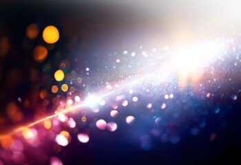 Poster - A blurred background with a bright light streak shining through a field of bokeh,  creating a hazy, shimmering effect.