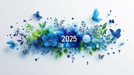 Poster - Artistic representation of a World Earth Day banner showcasing 2025 prominently surrounded by illustrations of nature and ecofriendly symbols on a clean white background for a fresh look