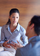 Aufkleber - Teamwork, discussion and planning with business people in office for meeting, partnership and project management. Proposal, brainstorming and corporate with employee in agency for coaching and idea
