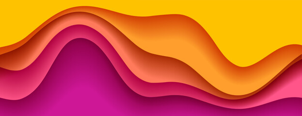 Wall Mural - yellow and pink gradient layered wave paper background