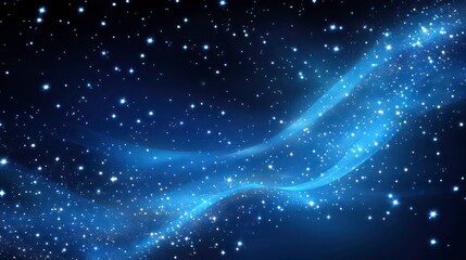 Wall Mural - abstract blue glowing wave with twinkling stars on a dark background.