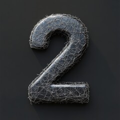 3D number 2 with spider web texture realistic modern design, soft lighting, black background