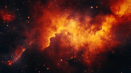Wall Mural - a vibrant nebula with swirling clouds of gas and dust, glowing in shades of orange and red against a