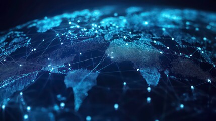 Poster - A glowing blue globe with connected lines representing global network.