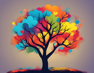 Wall Mural - colorful tree  with cool isolated pop art style background