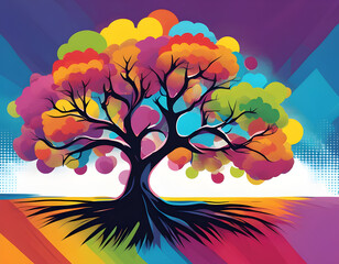 Wall Mural - colorful tree  with cool isolated pop art style background