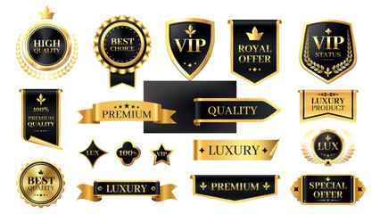 Wall Mural - golden luxury labels. premium quality badges with golden stars and ribbons for product rating. shiny