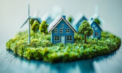 Energy Sustainability city of renewable energy sources such as wind turbines and solar panels powering homes and businesses, Generative AI