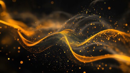 Wall Mural - abstract golden particles swirling and glowing on a dark background.