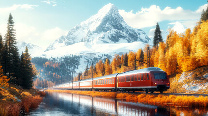 trip travel by train on nature background