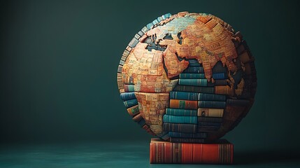 Poster - Eyecatching 3D illustration for World Book Day featuring a globe made of books with each continent represented by different genres all set against a clear background with room for text
