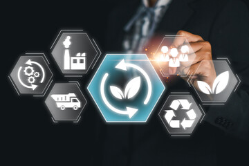 visual representation of life cycle assessment with sustainability icons, highlighting eco-friendly 