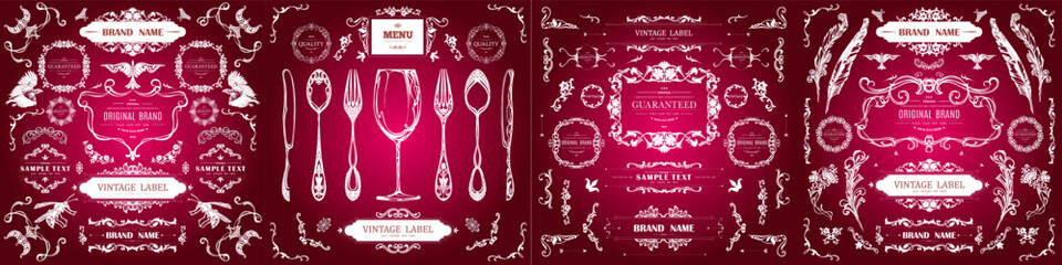 Wall Mural - set of vintage decorations flourishes elements.
