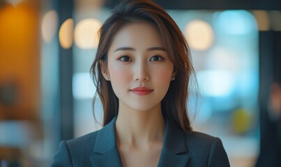 Young Asian businesswoman in formal wear portrait of confident business woman in office professional business attire, emphasizing confidence and, Generative AI