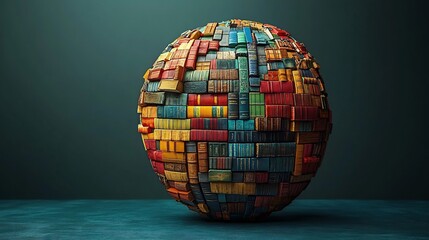 Poster - Eyecatching 3D illustration for World Book Day featuring a globe made of books with each continent represented by different genres all set against a clear background with room for text