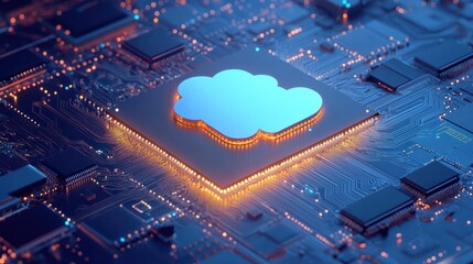 Poster - High-tech digital background illustrating cloud computing and microchips