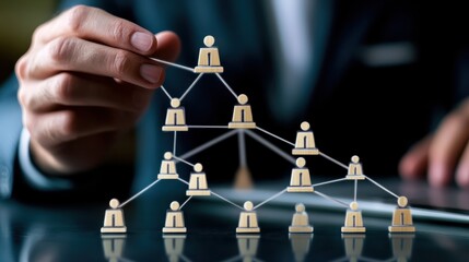 Poster - Organizational structure concept. Teamwork organization and business workflow process management for Information on hierarchical structure of departments in business.