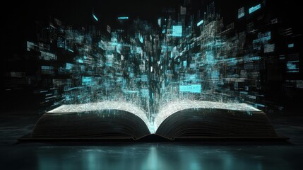 Poster - open book transforming into digital data stream