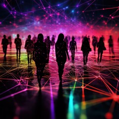 Poster - People in a digital world, connected in cyberspace. Colorful technology background