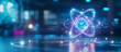 © Kateryna - Digital science formulas and atom model in a research lab environment A conceptual image showing a model of an atom with various chemical compounds and molecular formulas digitally