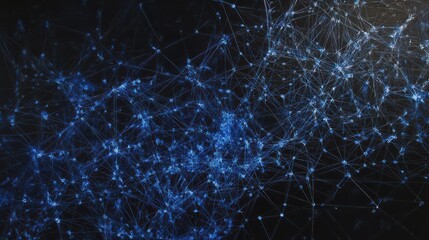 Poster - The Fabric of Connectivity: A mesmerizing network of interconnected nodes glows against a dark backdrop, symbolizing the intricate web of data, technology, and communication in the digital age.