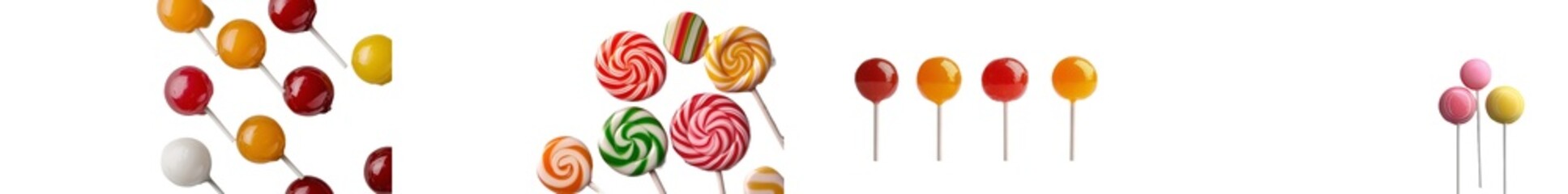 Poster - Isolated on white background are colorful lollipops and candy