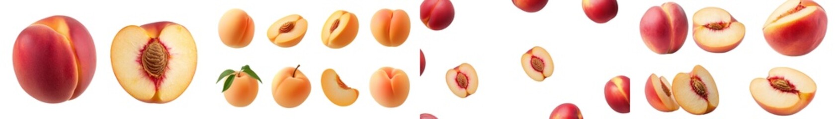 Poster - The collection of sliced peaches on a transparent background is an isolated set.