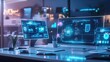 © samrit - A futuristic workspace with holographic screens and AI-driven assistants, illustrating the cutting-edge potential of modern technology
