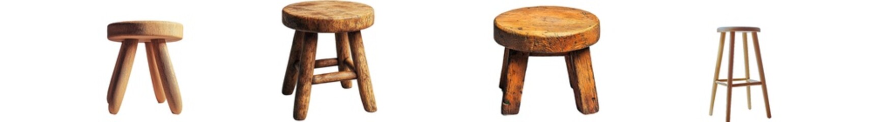 Aufkleber - Isolated white background with wooden stool on three legs